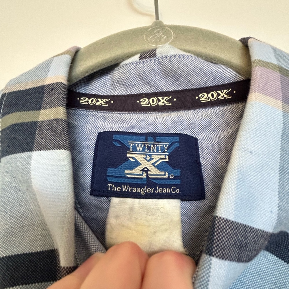 Wrangler blue plaid 20X button down long sleeve collar western shirt green navy - Picture 4 of 4